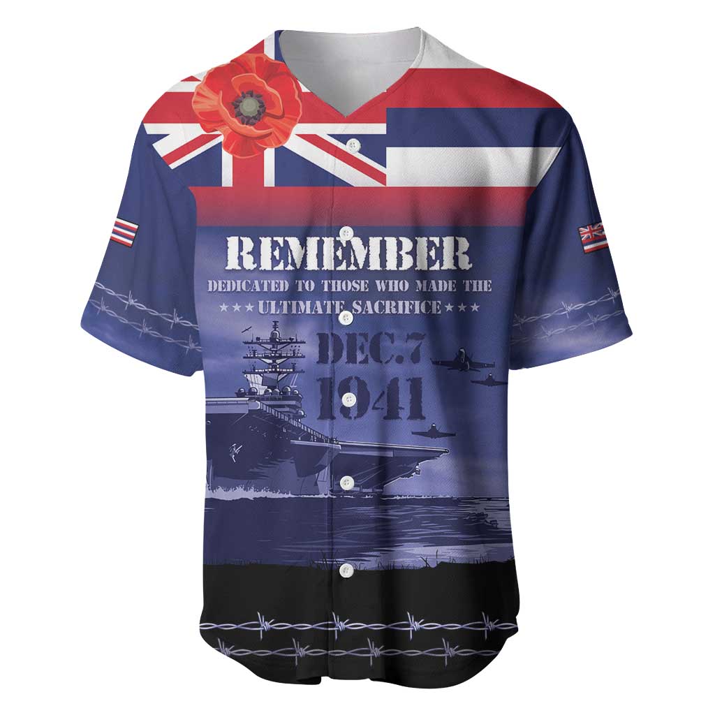 Hawaii Pearl Harbor Remembrance Day Baseball Jersey Flag Style LT05 Blue - Polynesian Pride