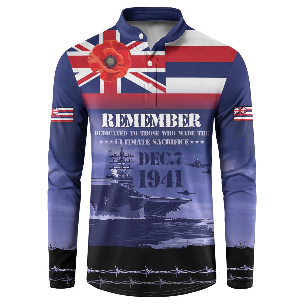 Hawaii Pearl Harbor Remembrance Day Button Sweatshirt Flag Style LT05 Blue - Polynesian Pride