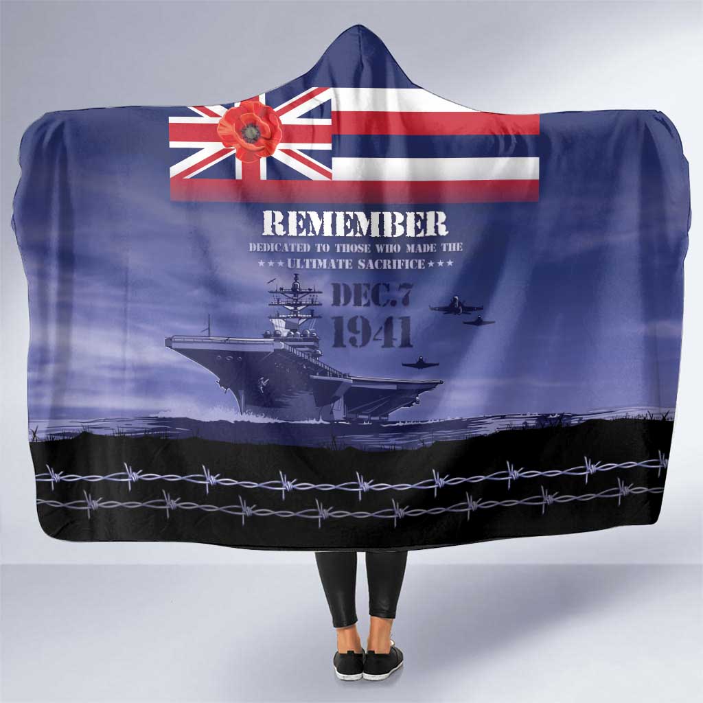 Hawaii Pearl Harbor Remembrance Day Hooded Blanket Flag Style LT05 One Size Blue - Polynesian Pride