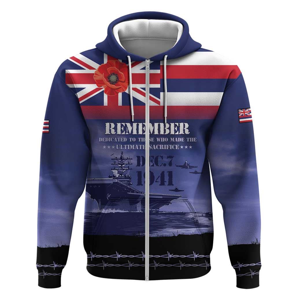 Hawaii Pearl Harbor Remembrance Day Hoodie Flag Style LT05 Zip Hoodie Blue - Polynesian Pride
