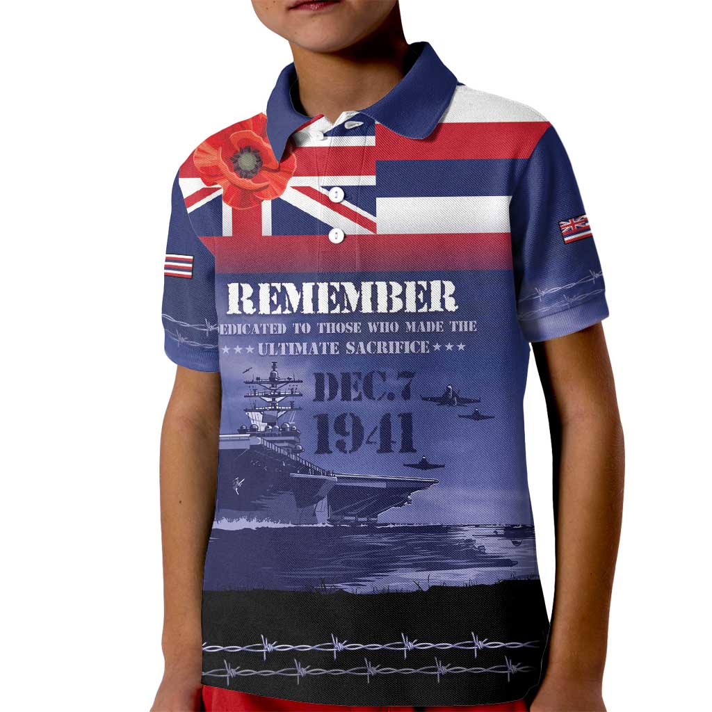 Hawaii Pearl Harbor Remembrance Day Kid Polo Shirt Flag Style LT05 Kid Blue - Polynesian Pride