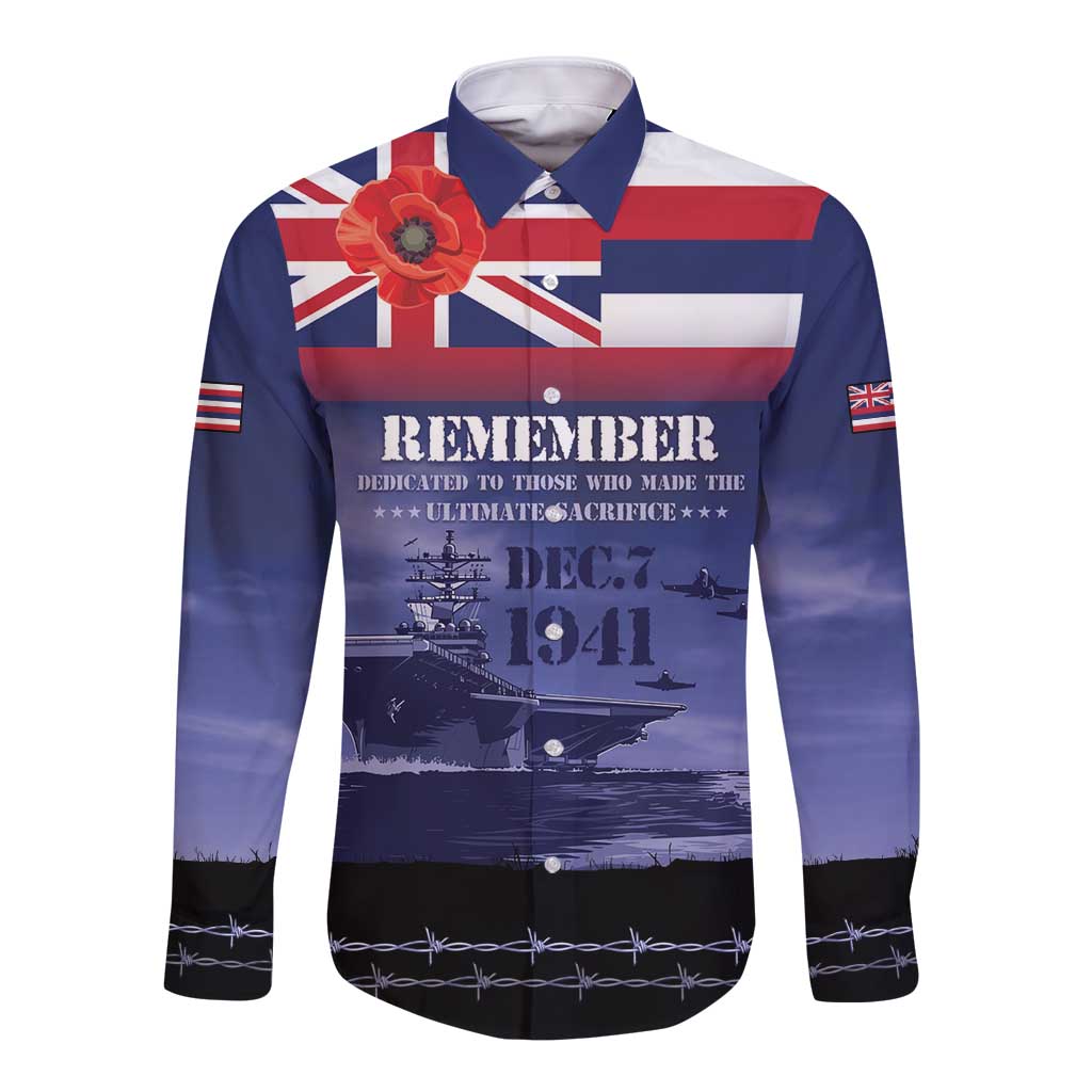 Hawaii Pearl Harbor Remembrance Day Long Sleeve Button Shirt Flag Style LT05 Unisex Blue - Polynesian Pride