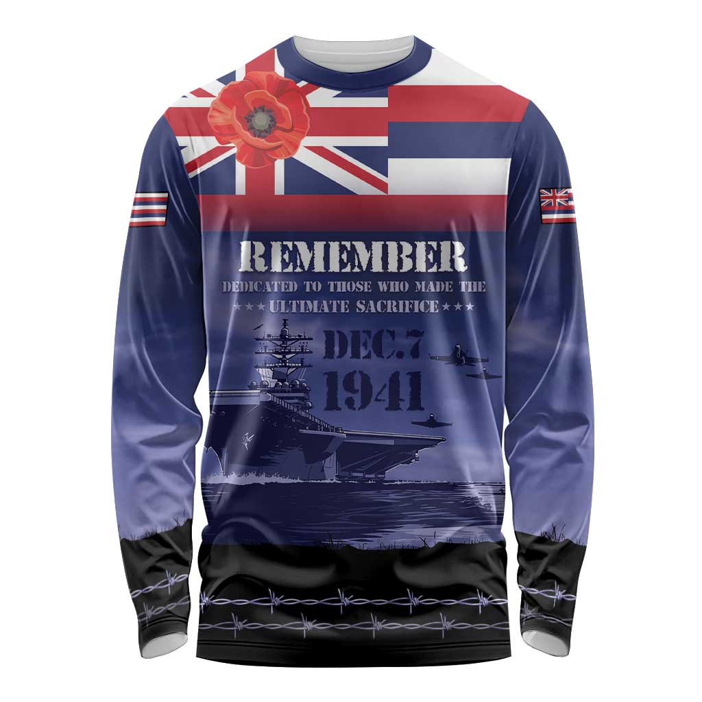 Hawaii Pearl Harbor Remembrance Day Long Sleeve Shirt Flag Style LT05 Unisex Blue - Polynesian Pride