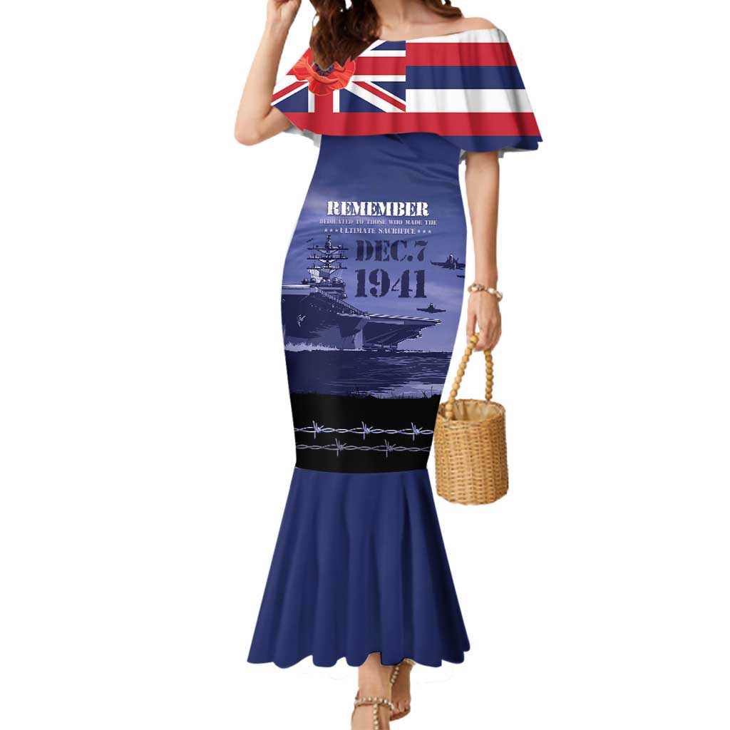 Hawaii Pearl Harbor Remembrance Day Mermaid Dress Flag Style LT05 Women Blue - Polynesian Pride