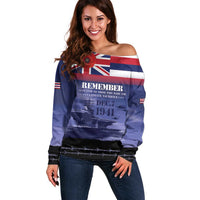 Hawaii Pearl Harbor Remembrance Day Off Shoulder Sweater Flag Style LT05 Women Blue - Polynesian Pride