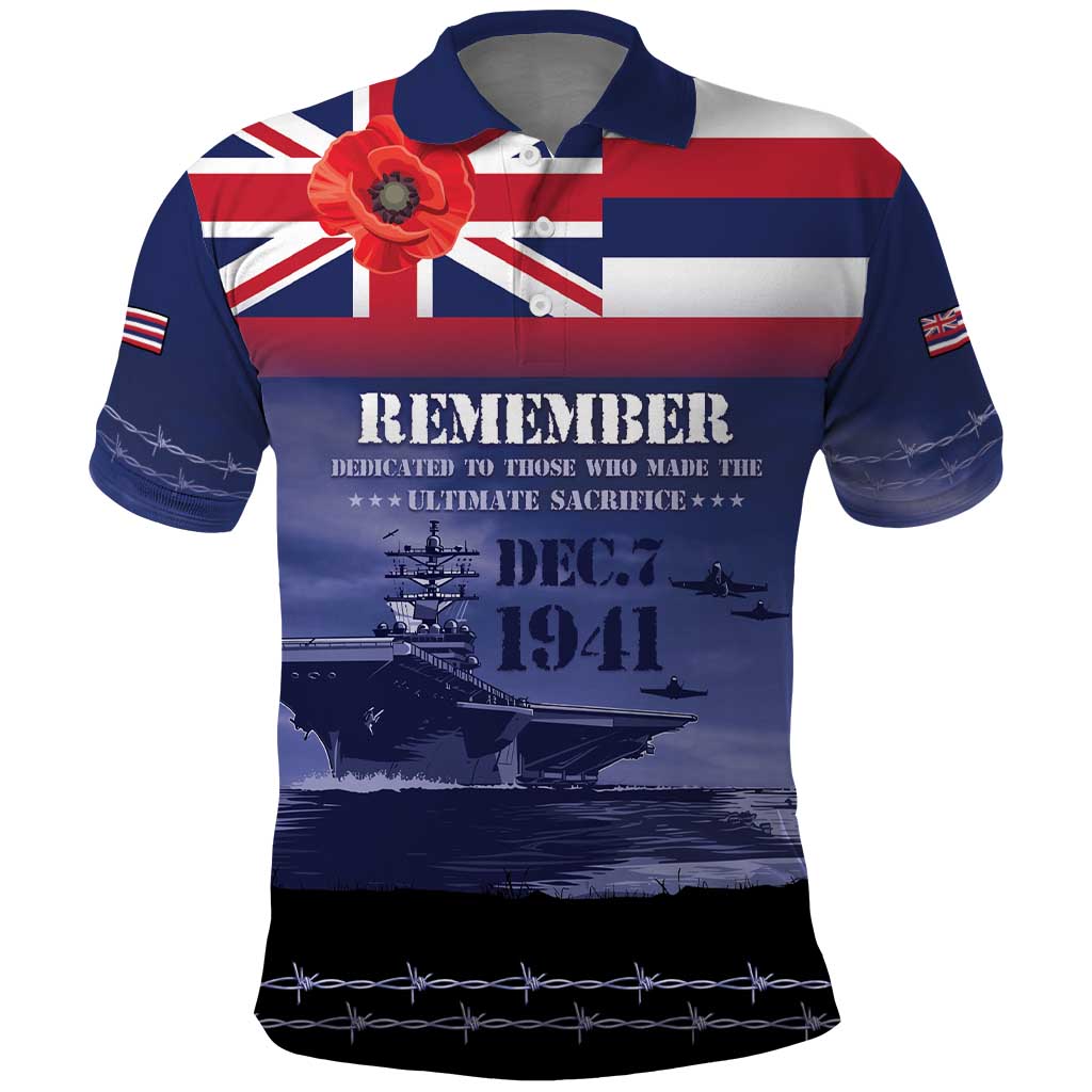 Hawaii Pearl Harbor Remembrance Day Polo Shirt Flag Style LT05 Blue - Polynesian Pride