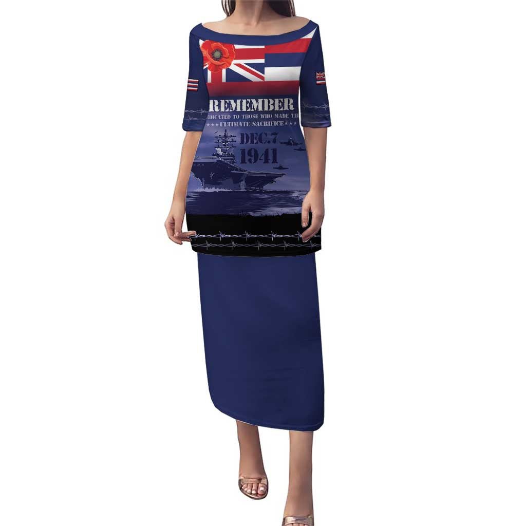Hawaii Pearl Harbor Remembrance Day Puletasi Flag Style LT05 Long Dress Blue - Polynesian Pride