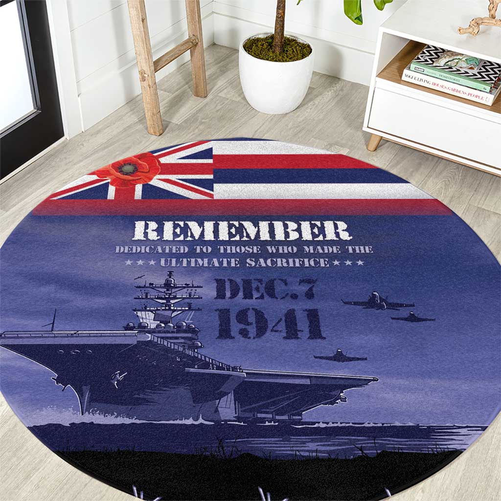 Hawaii Pearl Harbor Remembrance Day Round Carpet Flag Style LT05 Blue - Polynesian Pride