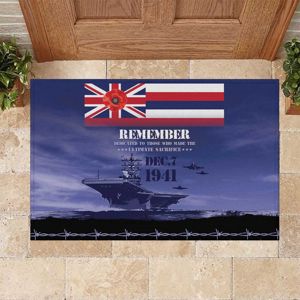 Hawaii Pearl Harbor Remembrance Day Rubber Doormat Flag Style LT05 Blue - Polynesian Pride