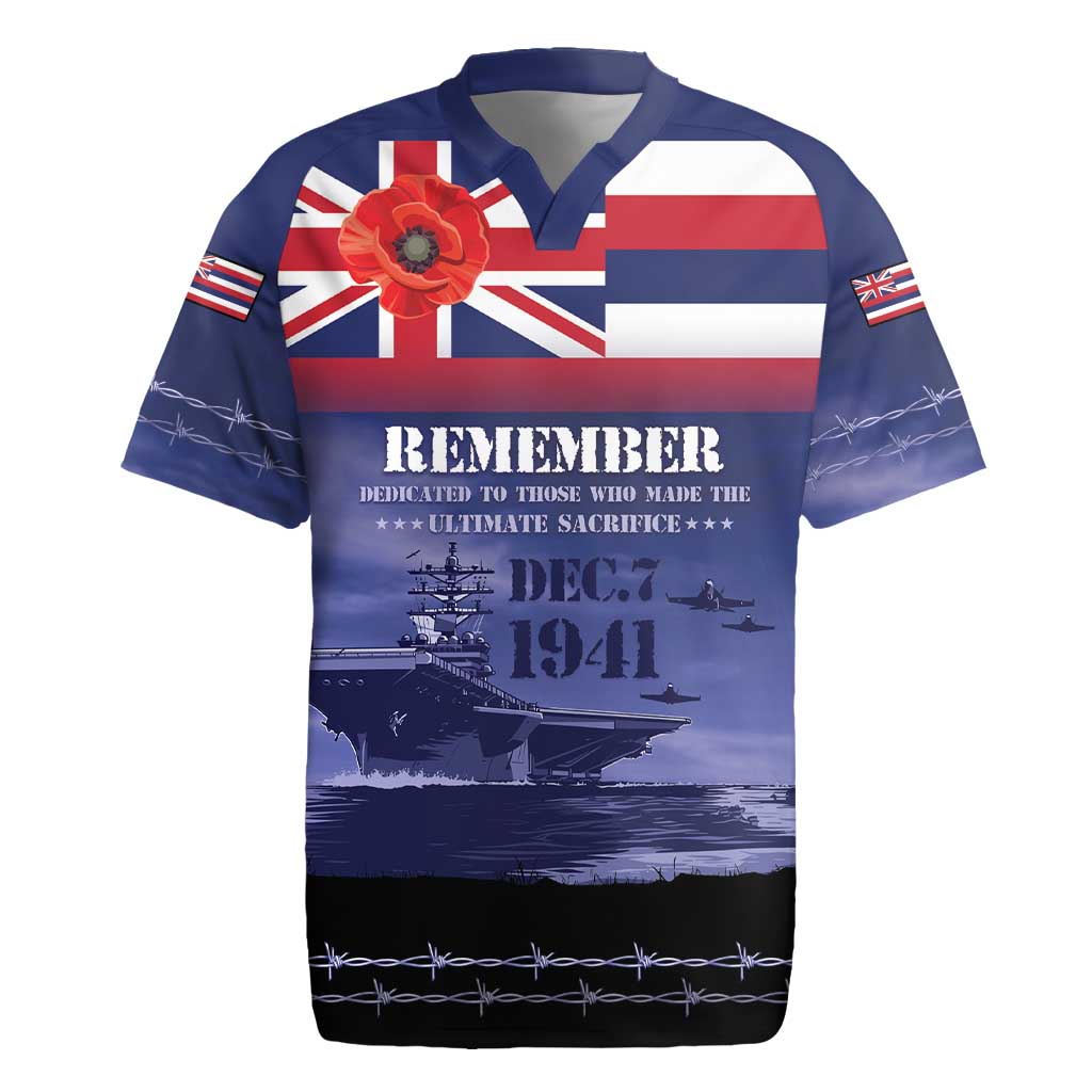Hawaii Pearl Harbor Remembrance Day Rugby Jersey Flag Style LT05 Blue - Polynesian Pride
