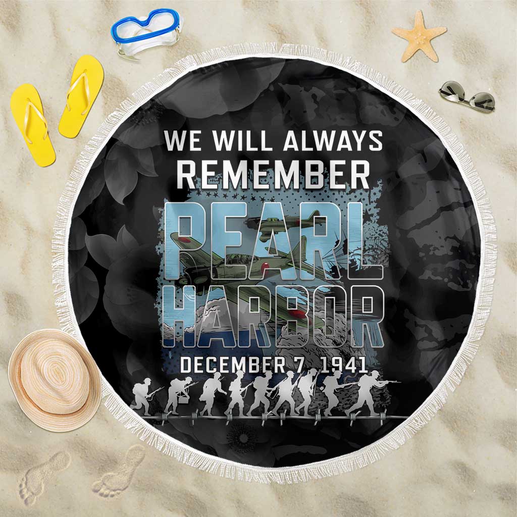 Pearl Harbor Remembrance Day Beach Blanket We Will Always Remember LT05 One Size 150cm Black - Polynesian Pride