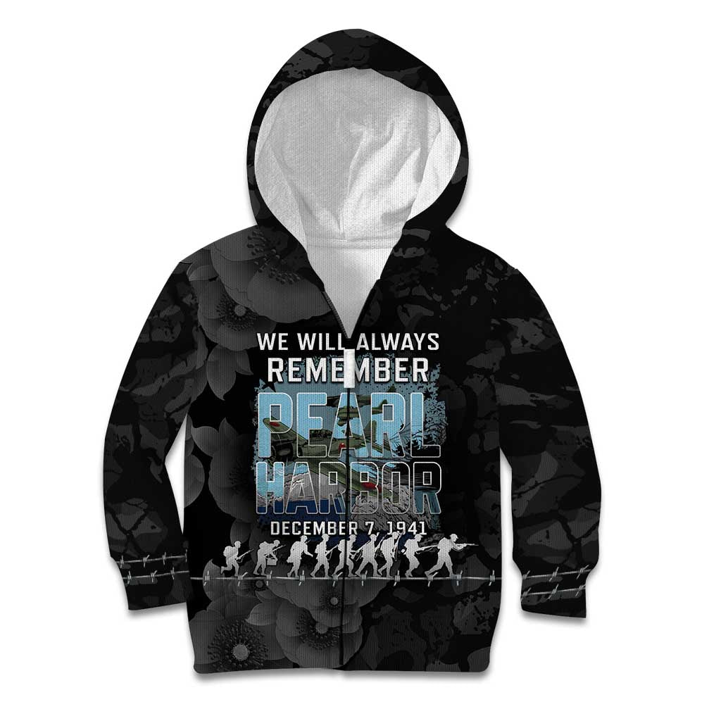 Personalized Pearl Harbor Remembrance Day Kid Hoodie We Will Always Remember LT05 Zip Hoodie Black - Polynesian Pride