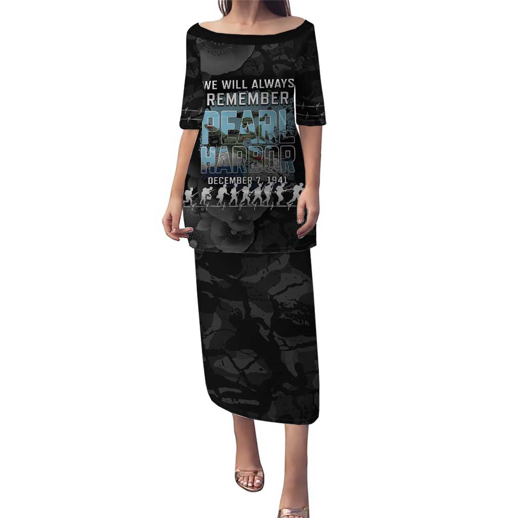 Personalized Pearl Harbor Remembrance Day Puletasi We Will Always Remember LT05 Long Dress Black - Polynesian Pride