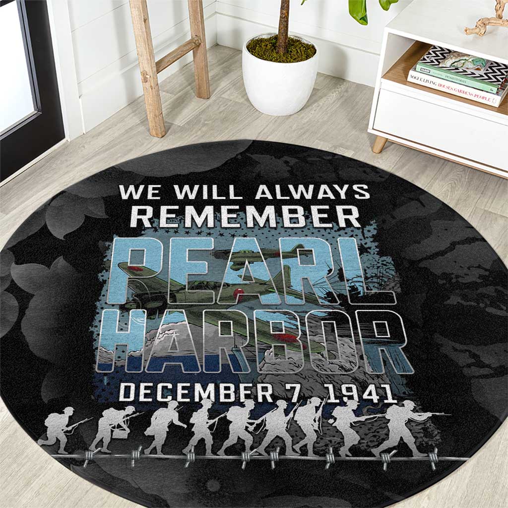 Pearl Harbor Remembrance Day Round Carpet We Will Always Remember LT05 Black - Polynesian Pride