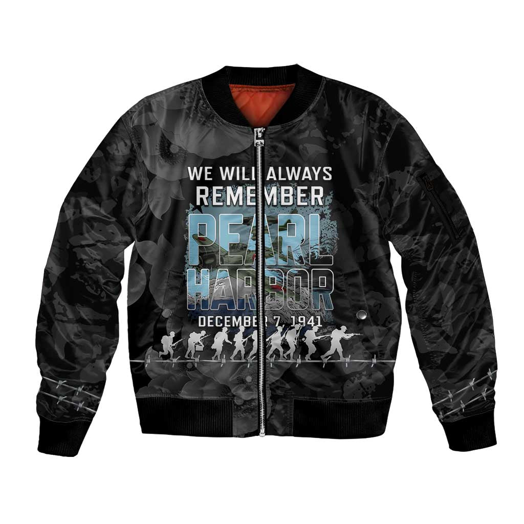 Personalized Pearl Harbor Remembrance Day Sleeve Zip Bomber Jacket We Will Always Remember LT05 Unisex Black - Polynesian Pride