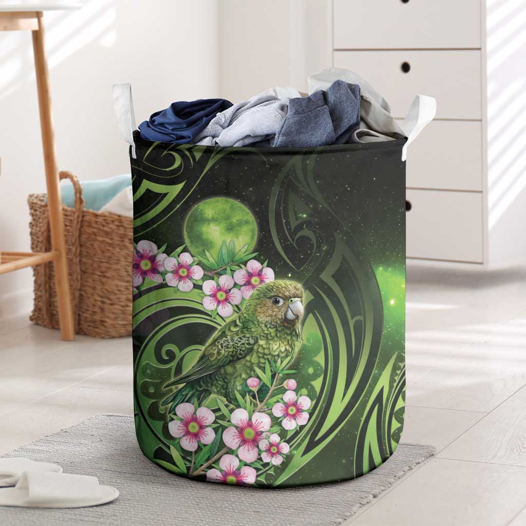 New Zealand Aotearoa Kakapo Laundry Basket Maori Pattern With Manuka Galaxy Style LT05 Green - Polynesian Pride
