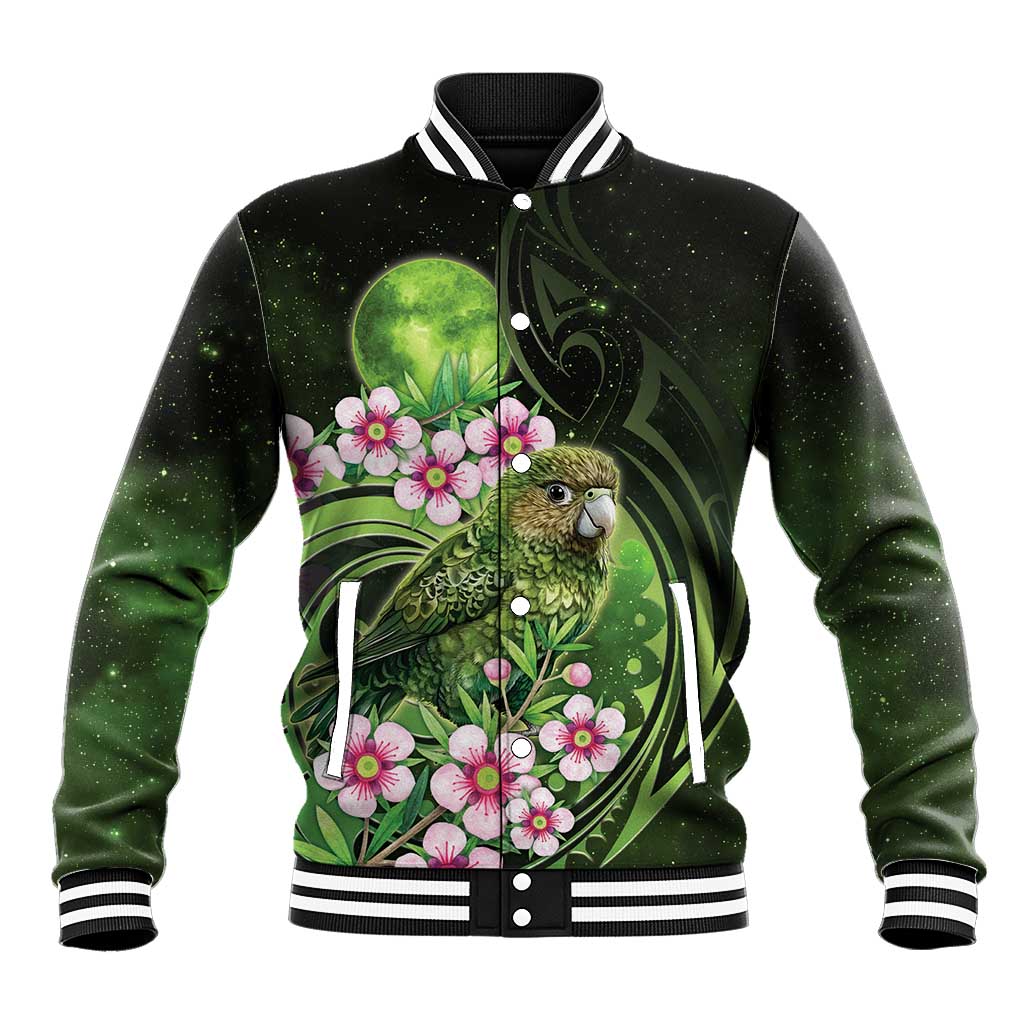 New Zealand Aotearoa Kakapo Baseball Jacket Maori Pattern With Manuka Galaxy Style LT05 Unisex Green - Polynesian Pride