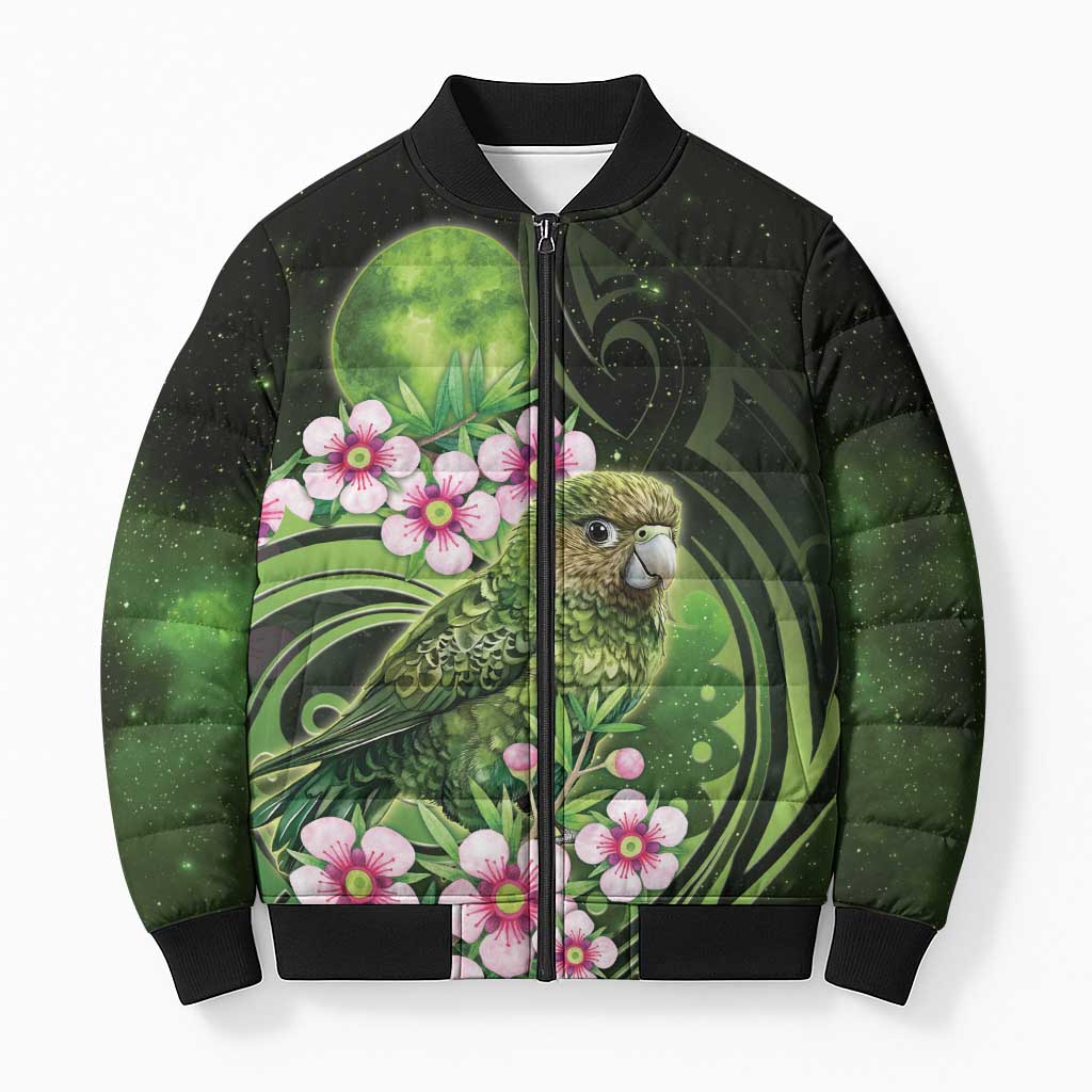 New Zealand Aotearoa Kakapo Bomber Puffer Jacket Maori Pattern With Manuka Galaxy Style LT05 Unisex Green - Polynesian Pride
