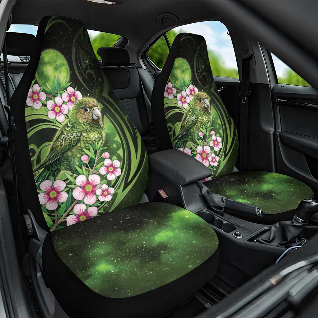 New Zealand Aotearoa Kakapo Car Seat Cover Maori Pattern With Manuka Galaxy Style LT05 One Size Green - Polynesian Pride