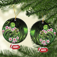 New Zealand Aotearoa Kakapo Ceramic Ornament Maori Pattern With Manuka Galaxy Style LT05 Circle Green - Polynesian Pride