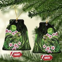 New Zealand Aotearoa Kakapo Ceramic Ornament Maori Pattern With Manuka Galaxy Style LT05 Bell Flake Green - Polynesian Pride
