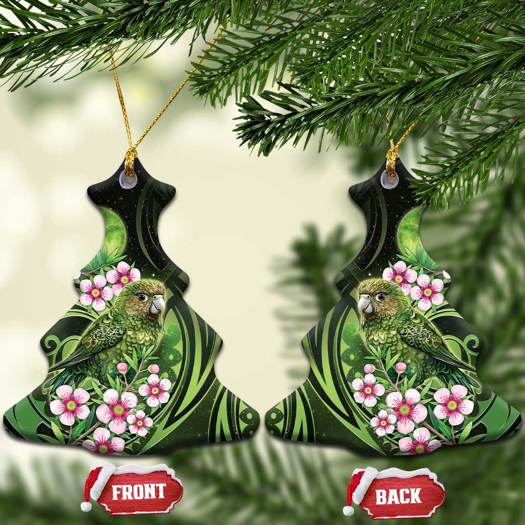 New Zealand Aotearoa Kakapo Ceramic Ornament Maori Pattern With Manuka Galaxy Style LT05 Christmas Tree Green - Polynesian Pride