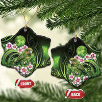 New Zealand Aotearoa Kakapo Ceramic Ornament Maori Pattern With Manuka Galaxy Style LT05 Snow Flake Green - Polynesian Pride