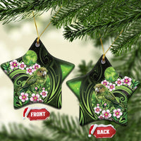 New Zealand Aotearoa Kakapo Ceramic Ornament Maori Pattern With Manuka Galaxy Style LT05 Star Green - Polynesian Pride