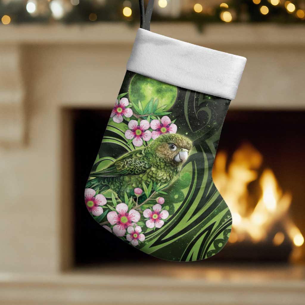 New Zealand Aotearoa Kakapo Christmas Stocking Maori Pattern With Manuka Galaxy Style LT05 Set of 2 Green - Polynesian Pride
