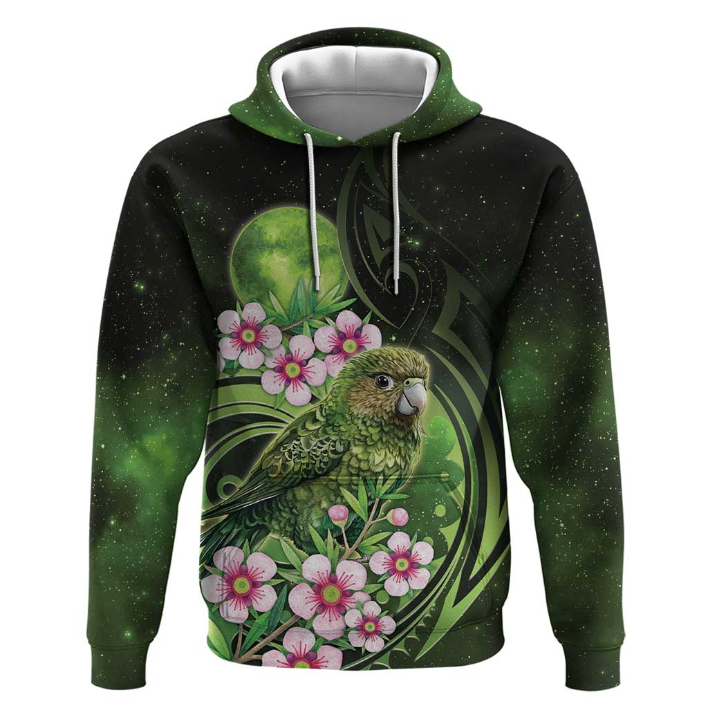 New Zealand Aotearoa Kakapo Hoodie Maori Pattern With Manuka Galaxy Style LT05 Pullover Hoodie Green - Polynesian Pride