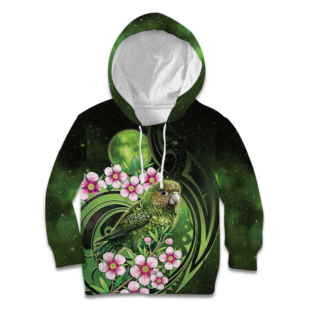 New Zealand Aotearoa Kakapo Kid Hoodie Maori Pattern With Manuka Galaxy Style LT05 Hoodie Green - Polynesian Pride