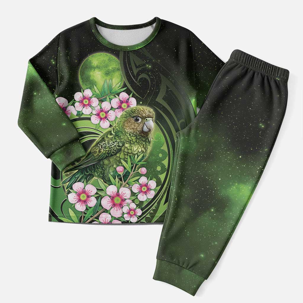 New Zealand Aotearoa Kakapo Christmas Pajama Set Maori Pattern With Manuka Galaxy Style LT05 Men Green - Polynesian Pride
