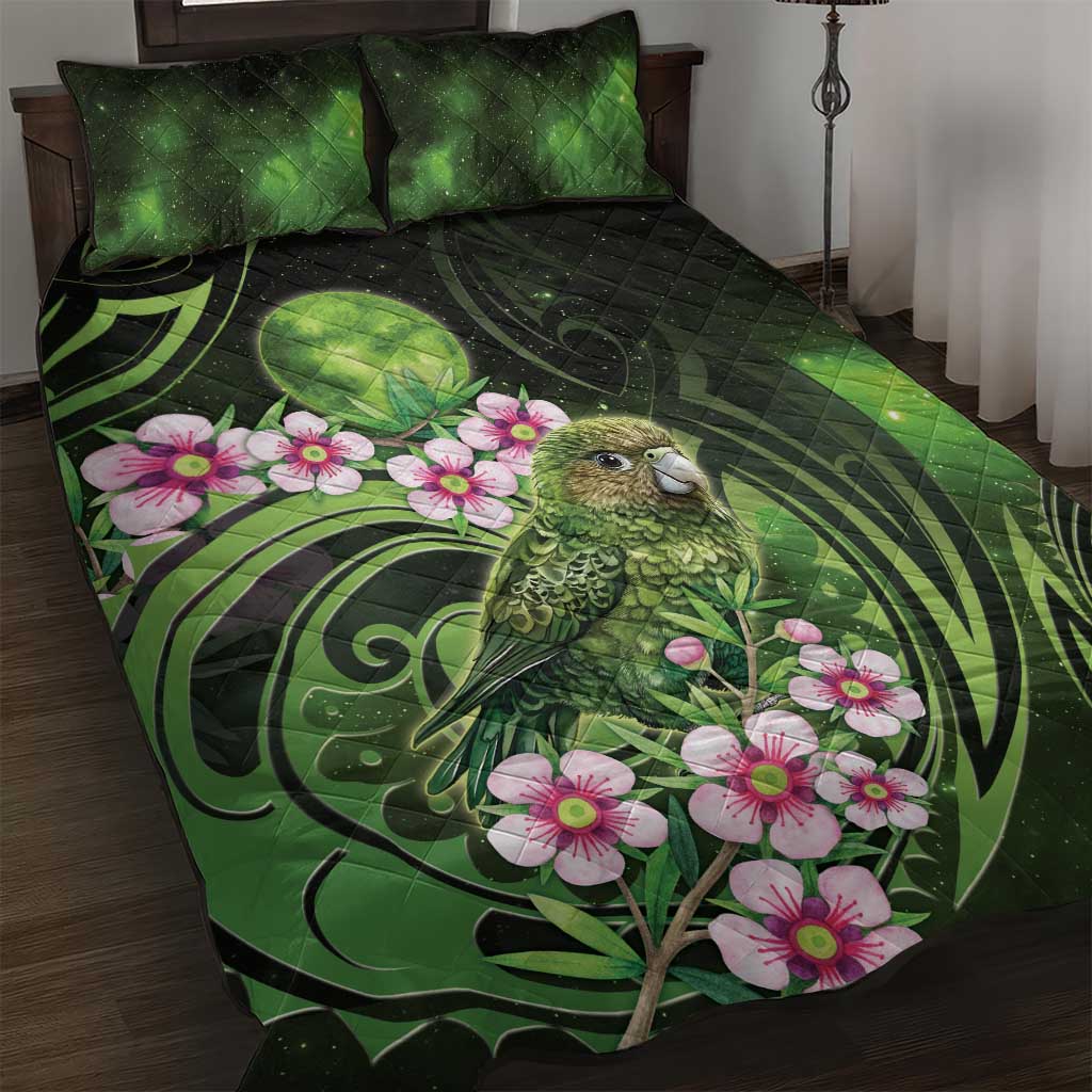 New Zealand Aotearoa Kakapo Quilt Bed Set Maori Pattern With Manuka Galaxy Style LT05 Green - Polynesian Pride