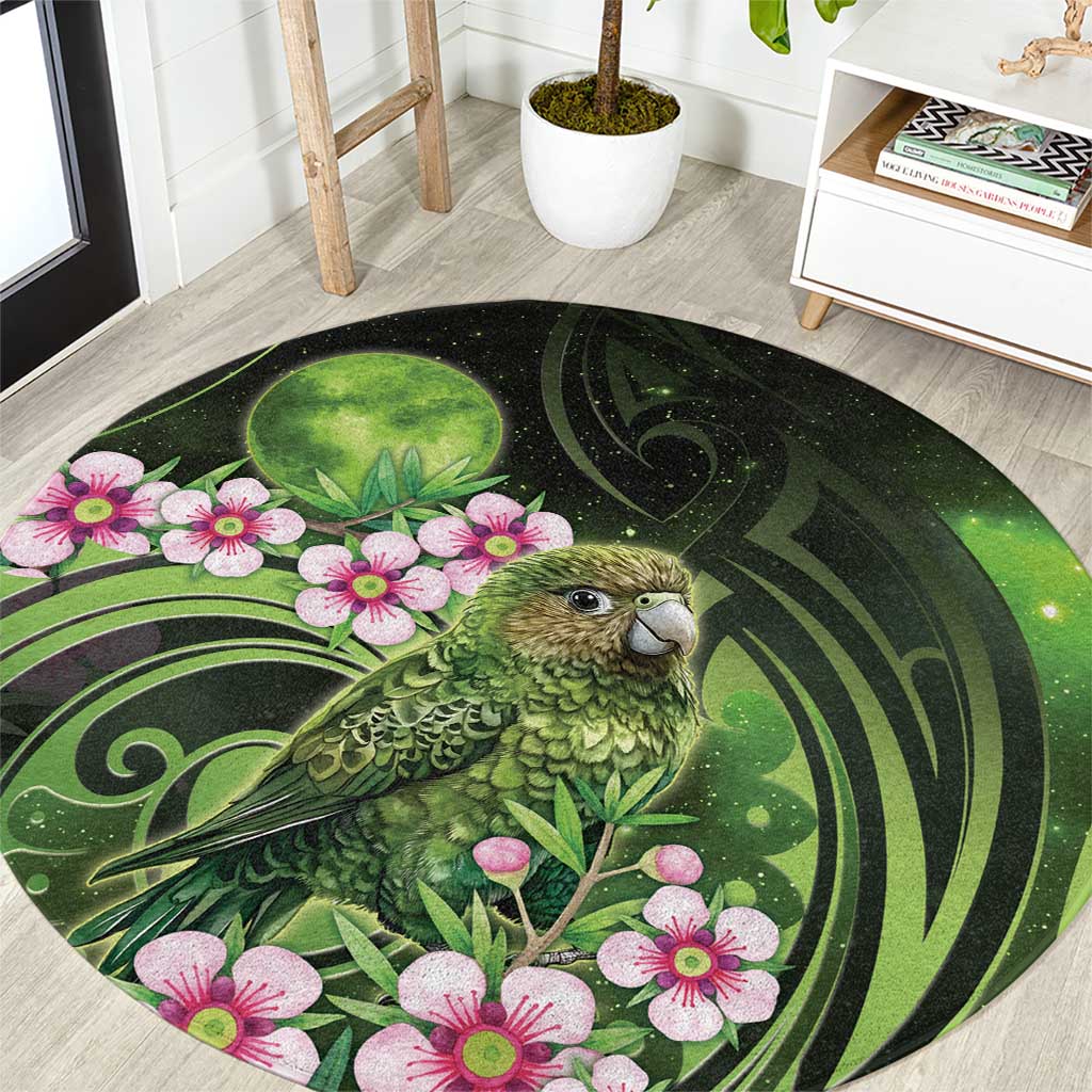 New Zealand Aotearoa Kakapo Round Carpet Maori Pattern With Manuka Galaxy Style LT05 Green - Polynesian Pride
