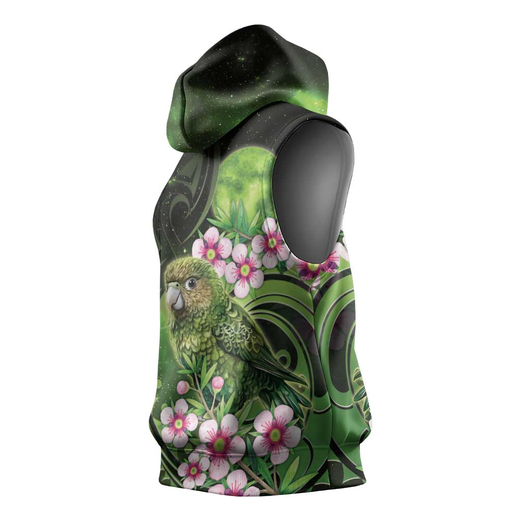New Zealand Aotearoa Kakapo Sleeveless Hoodie Maori Pattern With Manuka Galaxy Style LT05 - Polynesian Pride
