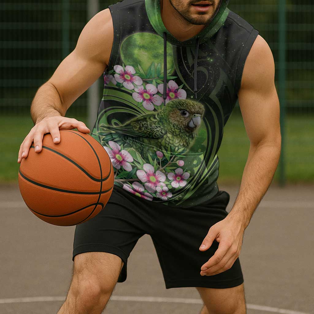 New Zealand Aotearoa Kakapo Sleeveless Hoodie Maori Pattern With Manuka Galaxy Style LT05 - Polynesian Pride