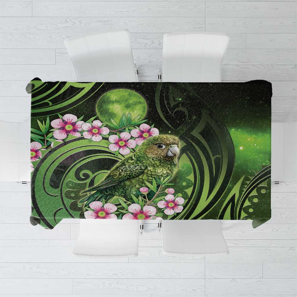 New Zealand Aotearoa Kakapo Tablecloth Maori Pattern With Manuka Galaxy Style LT05 Green - Polynesian Pride