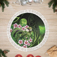 New Zealand Aotearoa Kakapo Tree Skirt Maori Pattern With Manuka Galaxy Style LT05 Fringed Green - Polynesian Pride