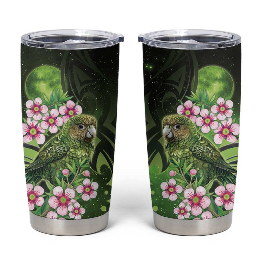 New Zealand Aotearoa Kakapo Tumbler Cup Maori Pattern With Manuka Galaxy Style LT05 Green - Polynesian Pride