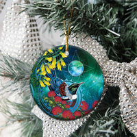 New Zealand Tui Bird Ceramic Ornament Maori Koru With Pohutukawa Galaxy Style LT05 - Polynesian Pride