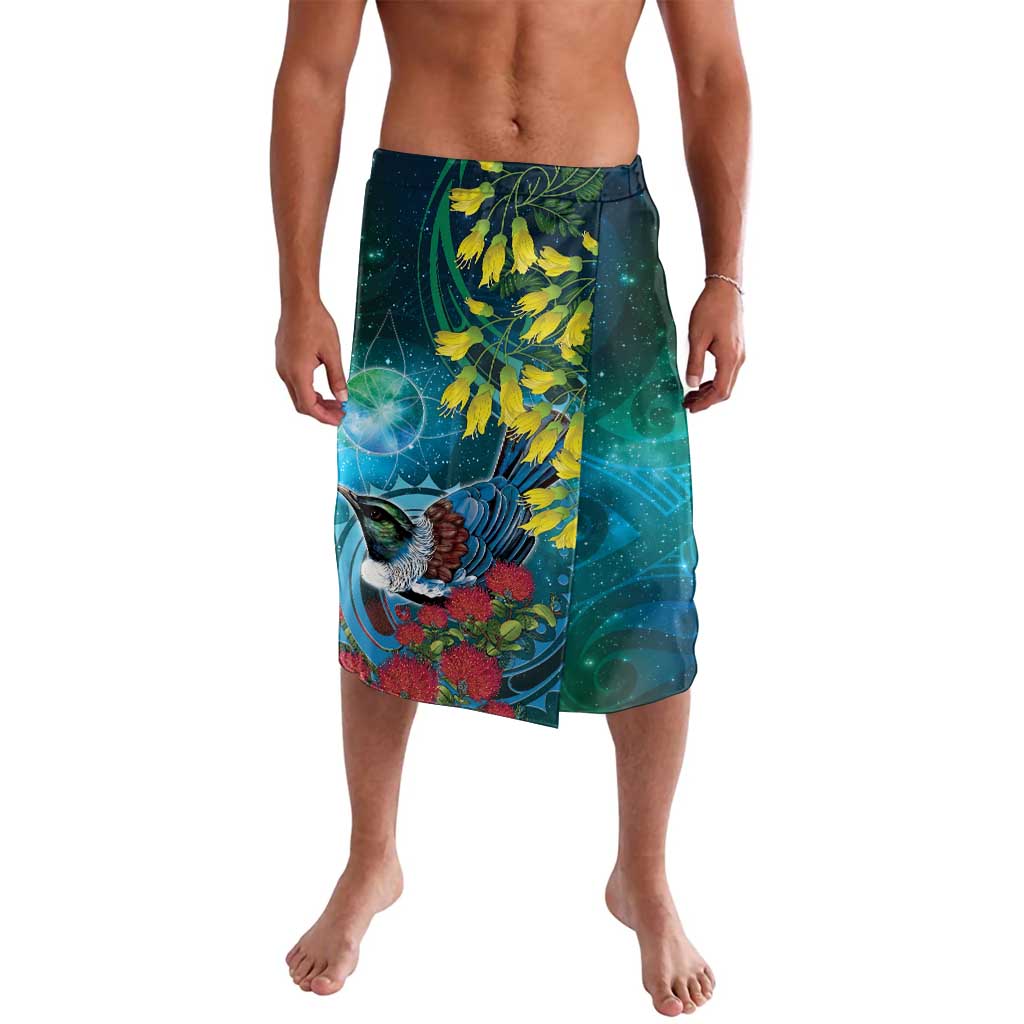 New Zealand Tui Bird Lavalava Maori Koru With Pohutukawa Galaxy Style LT05 Blue - Polynesian Pride