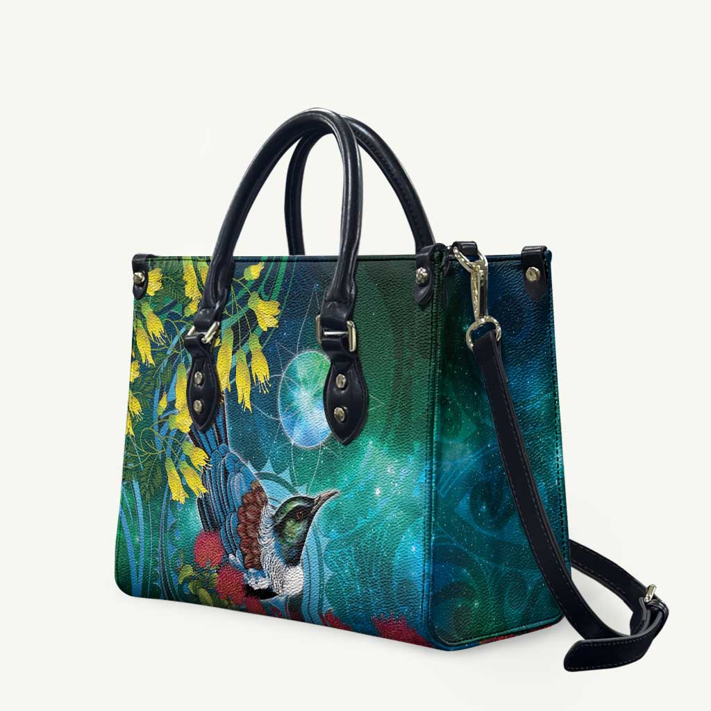 New Zealand Tui Bird Leather Bag Maori Koru With Pohutukawa Galaxy Style LT05 Blue - Polynesian Pride