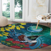New Zealand Tui Bird Round Carpet Maori Koru With Pohutukawa Galaxy Style LT05 - Polynesian Pride