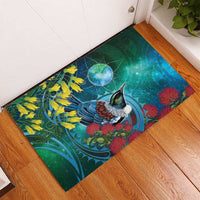 New Zealand Tui Bird Rubber Doormat Maori Koru With Pohutukawa Galaxy Style LT05 - Polynesian Pride