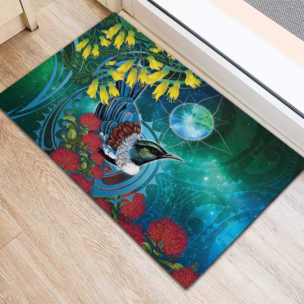 New Zealand Tui Bird Rubber Doormat Maori Koru With Pohutukawa Galaxy Style LT05 - Polynesian Pride