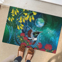 New Zealand Tui Bird Rubber Doormat Maori Koru With Pohutukawa Galaxy Style LT05 - Polynesian Pride