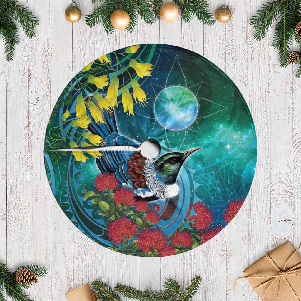 New Zealand Tui Bird Tree Skirt Maori Koru With Pohutukawa Galaxy Style LT05 Casual Blue - Polynesian Pride