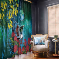 New Zealand Tui Bird Window Curtain Maori Koru With Pohutukawa Galaxy Style LT05 - Polynesian Pride