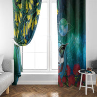 New Zealand Tui Bird Window Curtain Maori Koru With Pohutukawa Galaxy Style LT05 - Polynesian Pride