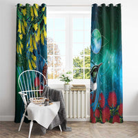 New Zealand Tui Bird Window Curtain Maori Koru With Pohutukawa Galaxy Style LT05 - Polynesian Pride